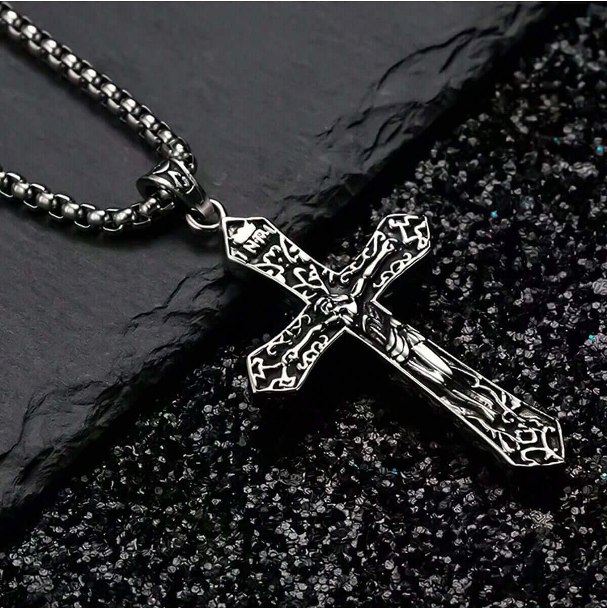 FAITHCROSS (T) - Pure Titanium Steel Pendant with Stainless Steel 24inch Round Box Chain, European trending Style for Men & Boy - THE MEN THING