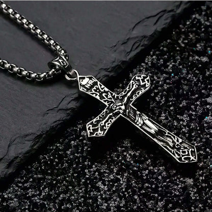 FAITHCROSS (T) - Pure Titanium Steel Pendant with Stainless Steel 24inch Round Box Chain, European trending Style for Men & Boy - THE MEN THING