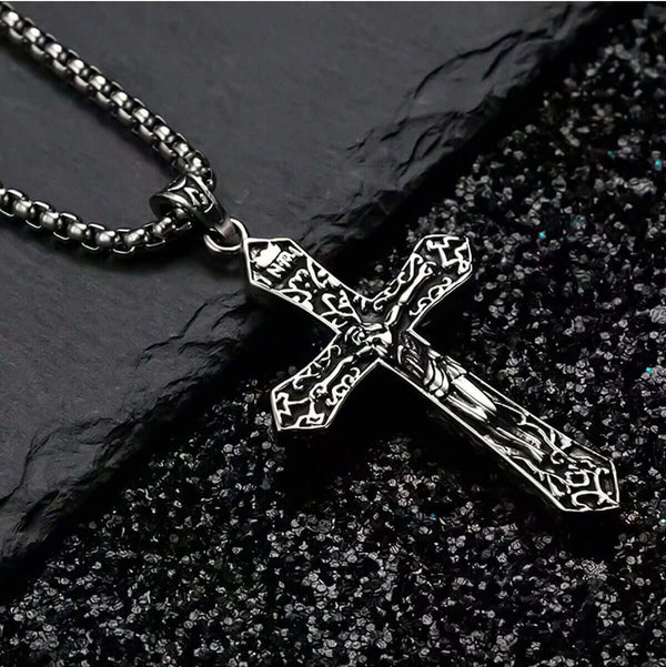 FAITHCROSS (T) - Pure Titanium Steel Pendant with Stainless Steel 24inch Round Box Chain, European trending Style for Men & Boy