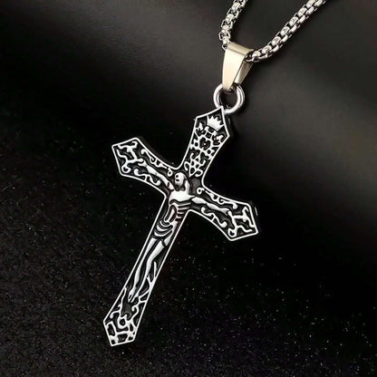 FAITHCROSS (T) - Pure Titanium Steel Pendant with Stainless Steel 24inch Round Box Chain, European trending Style for Men & Boy - THE MEN THING