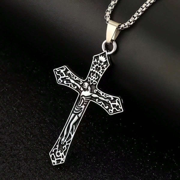 FAITHCROSS (T) - Pure Titanium Steel Pendant with Stainless Steel 24inch Round Box Chain, European trending Style for Men & Boy