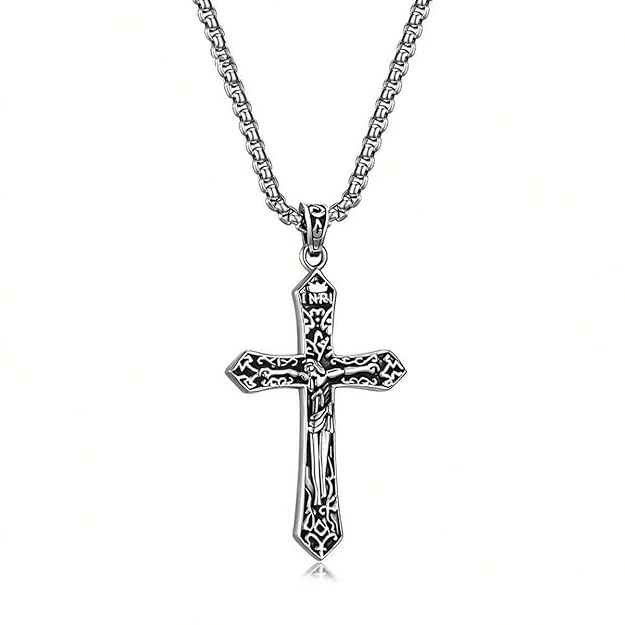 FAITHCROSS (T) - Pure Titanium Steel Pendant with Stainless Steel 24inch Round Box Chain, European trending Style for Men & Boy - THE MEN THING