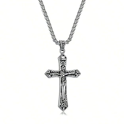 FAITHCROSS (T) - Pure Titanium Steel Pendant with Stainless Steel 24inch Round Box Chain, European trending Style for Men & Boy - THE MEN THING