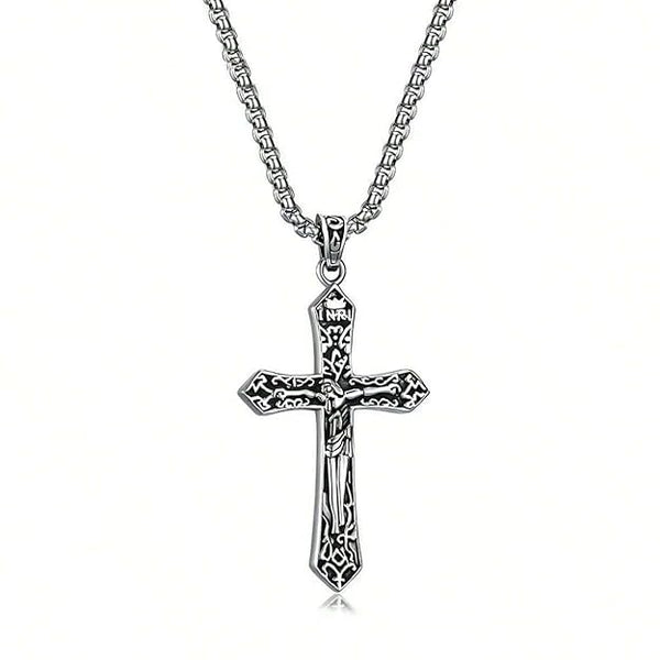 FAITHCROSS (T) - Pure Titanium Steel Pendant with Stainless Steel 24inch Round Box Chain, European trending Style for Men & Boy