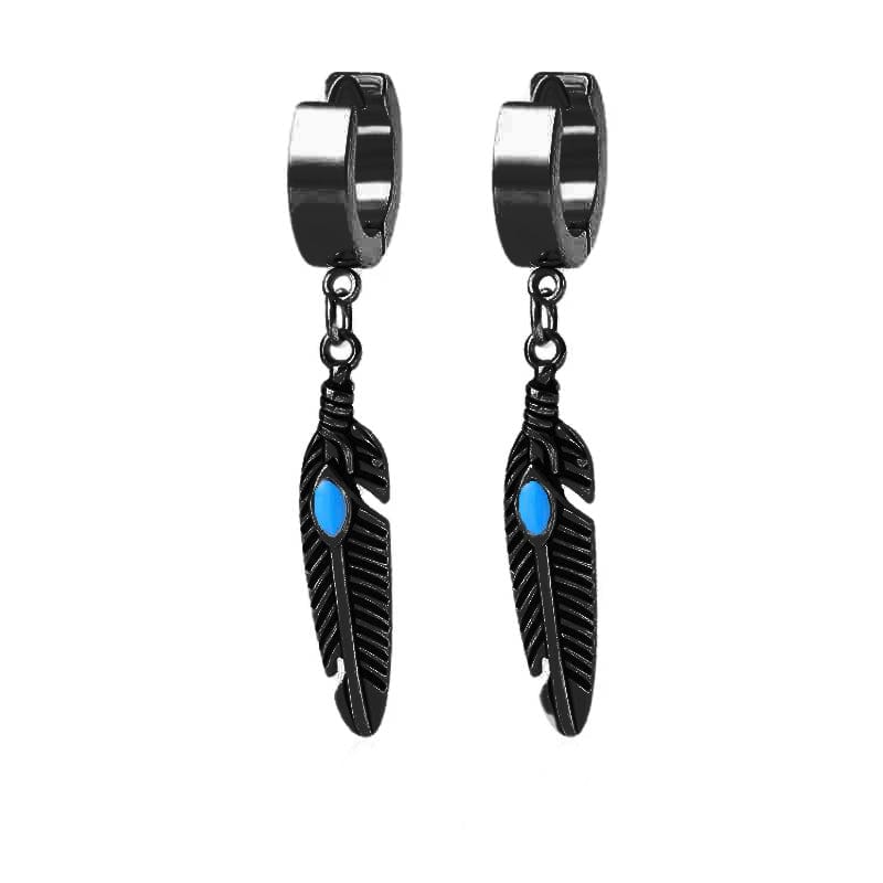 FEATHER BLACK - Titanium Steel Hoop Earrings for Men & Boys (2 Pcs) — Nose & Ear Ring for Men | THE MEN THING