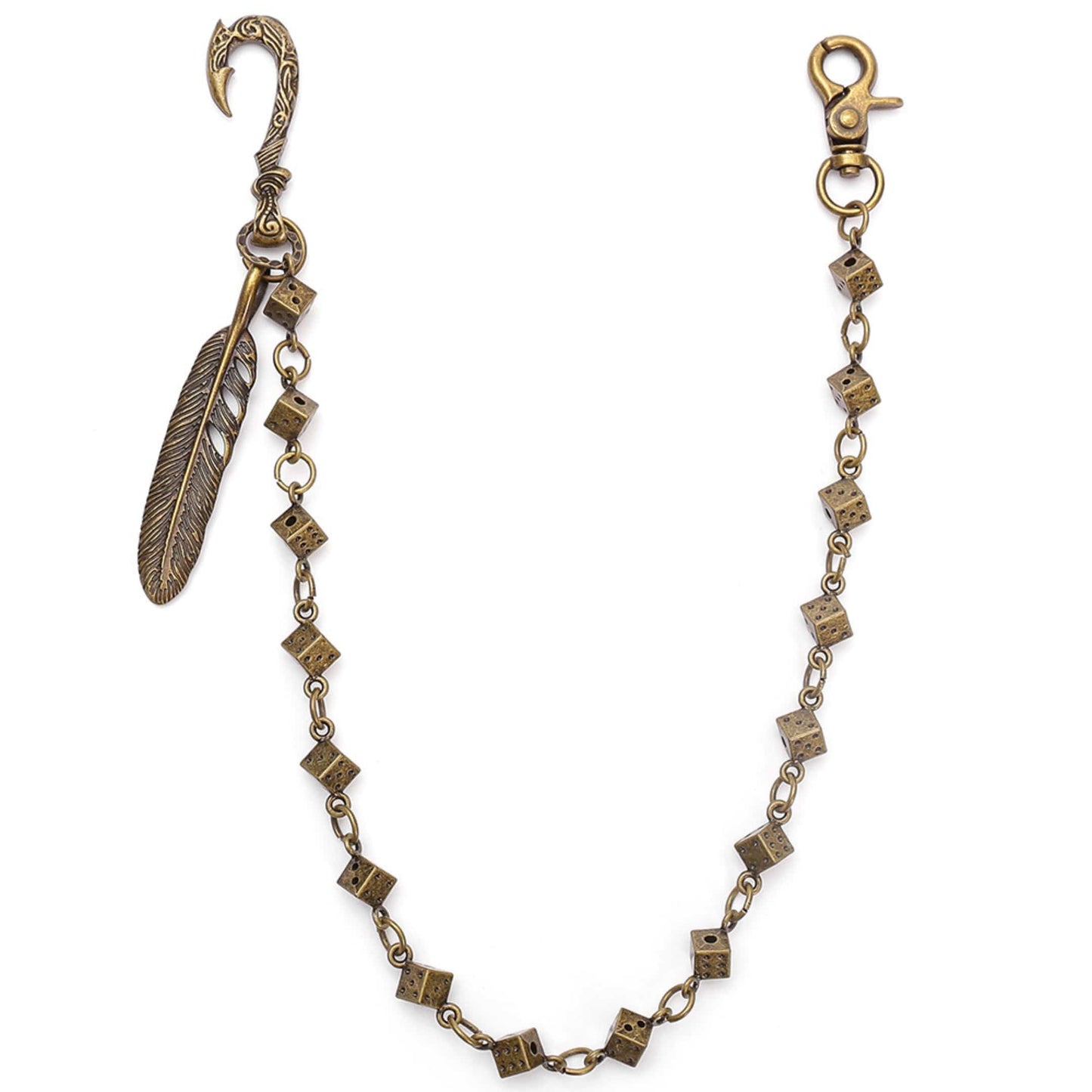 FEATHER DICE - Antique Bronze 10mm Titanium Steel Heavy Biker Chain for Jeans with Lobster Clasps for Men & Boys - 21 inch - THE MEN THING