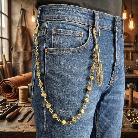 FEATHER DICE - Antique Bronze 10mm Titanium Steel Heavy Biker Chain for Jeans with Lobster Clasps for Men & Boys - 21 inch - THE MEN THING