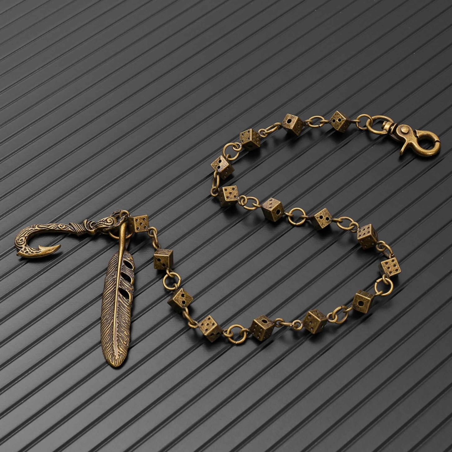 FEATHER DICE - Antique Bronze 10mm Titanium Steel Heavy Biker Chain for Jeans with Lobster Clasps for Men & Boys - 21 inch - THE MEN THING