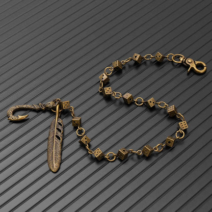 FEATHER DICE - Antique Bronze 10mm Titanium Steel Heavy Biker Chain for Jeans with Lobster Clasps for Men & Boys - 21 inch - THE MEN THING