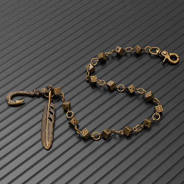 FEATHER DICE - Antique Bronze 10mm Titanium Steel Heavy Biker Chain for Jeans with Lobster Clasps for Men & Boys - 21 inch