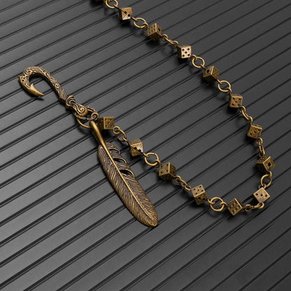 FEATHER DICE - Antique Bronze 10mm Titanium Steel Heavy Biker Chain for Jeans with Lobster Clasps for Men & Boys - 21 inch - THE MEN THING