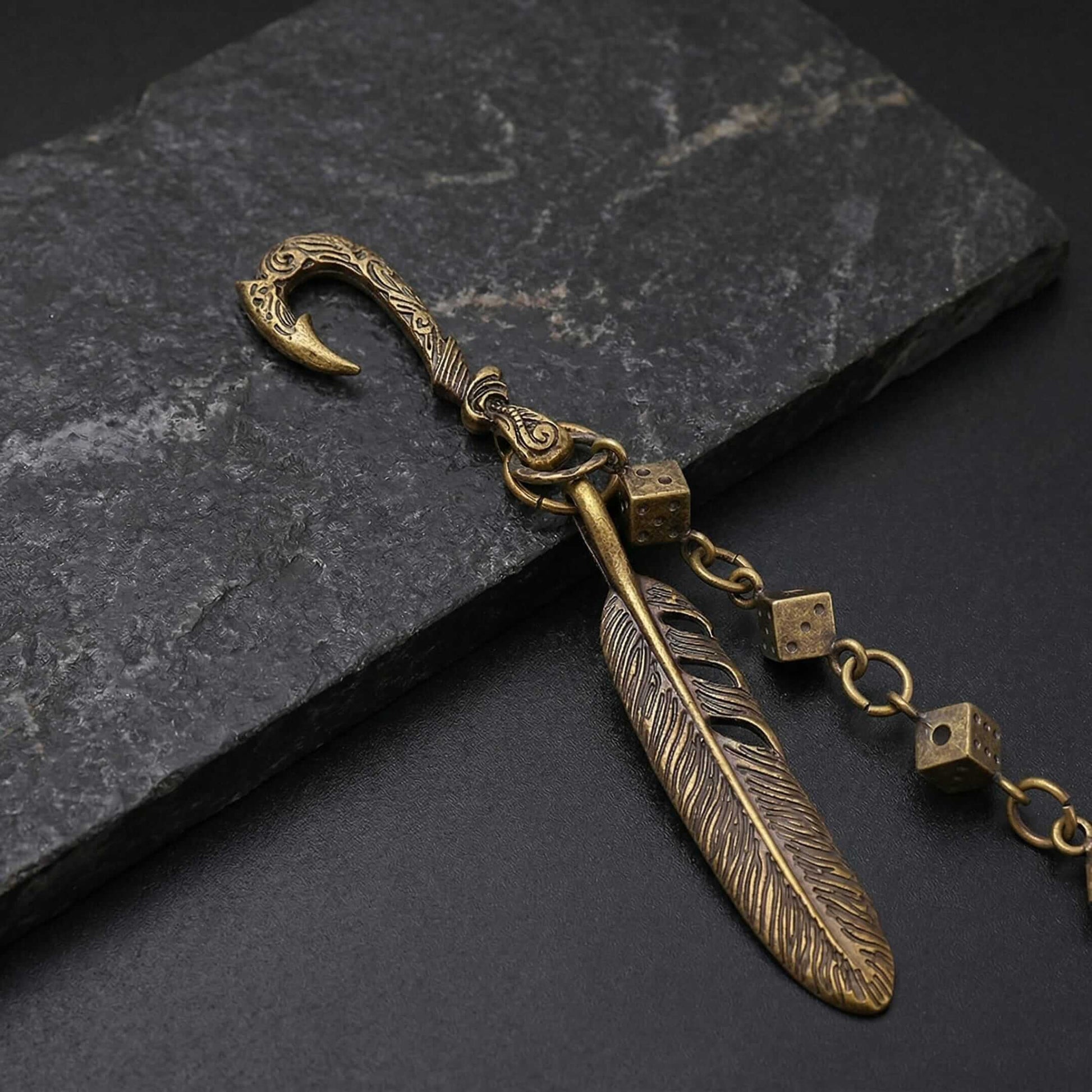 FEATHER DICE - Antique Bronze 10mm Titanium Steel Heavy Biker Chain for Jeans with Lobster Clasps for Men & Boys - 21 inch - THE MEN THING