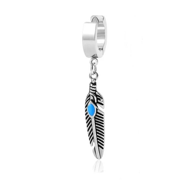 FEATHER SILVER - Titanium Steel Hoop Earrings for Men & Boys (2 Pcs) - THE MEN THING