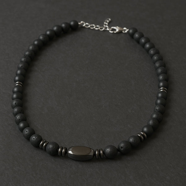 FENRIK - 8mm Beads Necklace with Natural Stone Mens & Boys (19-21 inch with adjustable cable chain)