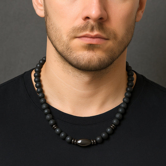FENRIK - 8mm Beads Necklace with Natural Stone Mens & Boys (19-21 inch with adjustable cable chain) - THE MEN THING