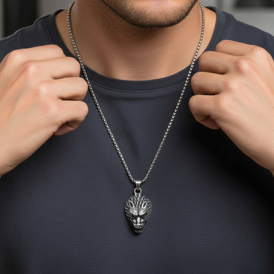 FENRIR HOWL - 27mm Titanium Steel Pendant with 24inch Round Box 5mm Chain for Men & Boys - THE MEN THING
