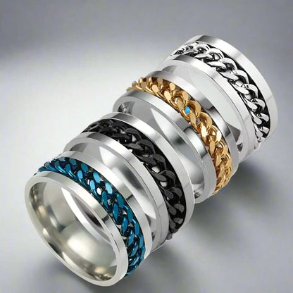 FIDGET SPINNER - 4Pcs Pure Stainless Steel Rings, American trending Style - Anxiety Relief Rings for Men & Boys (8mm) Size 16 - THE MEN THING