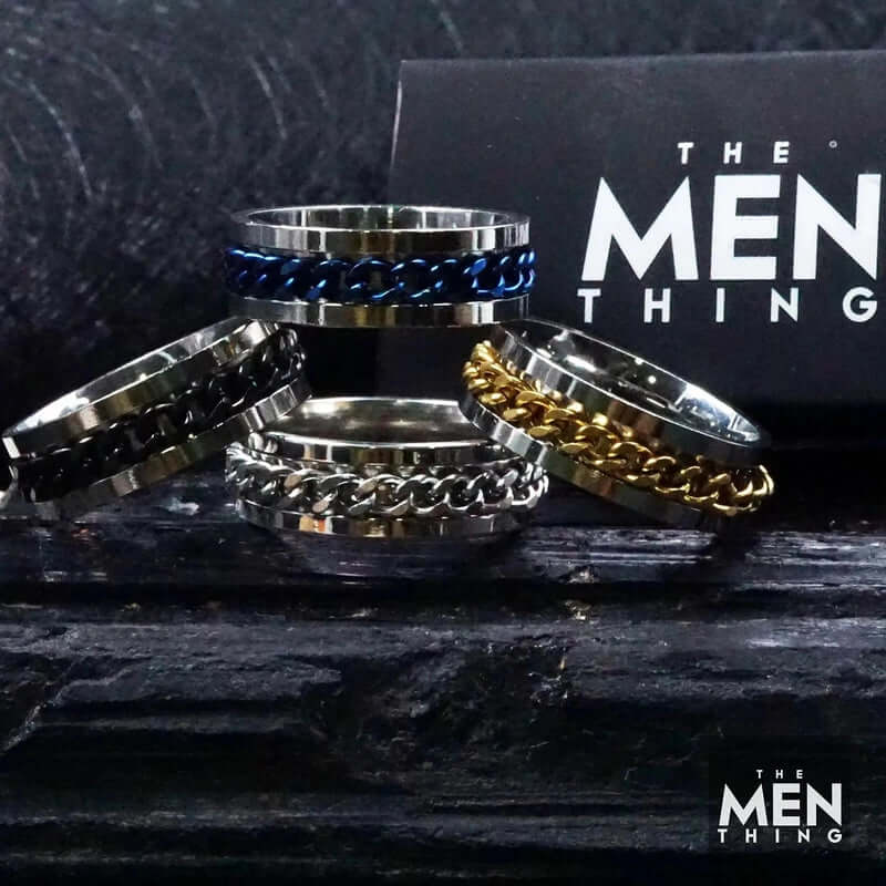 FIDGET SPINNER - 4Pcs Pure Stainless Steel Rings, American trending Style - Anxiety Relief Rings for Men & Boys (8mm) Size 16 - THE MEN THING