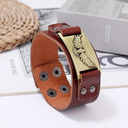 FIRESTORM PHOENIX BAND - Bronze Genuine Braided Leather Bracelet Set for Men & Boys (8 inch) - THE MEN THING