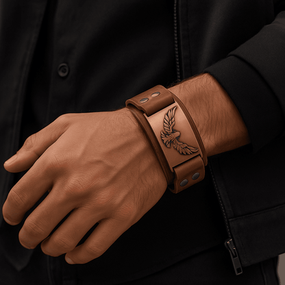 FIRESTORM PHOENIX BAND - Red Copper Genuine Braided Leather Bracelet Set for Men & Boys (8 inch) - THE MEN THING