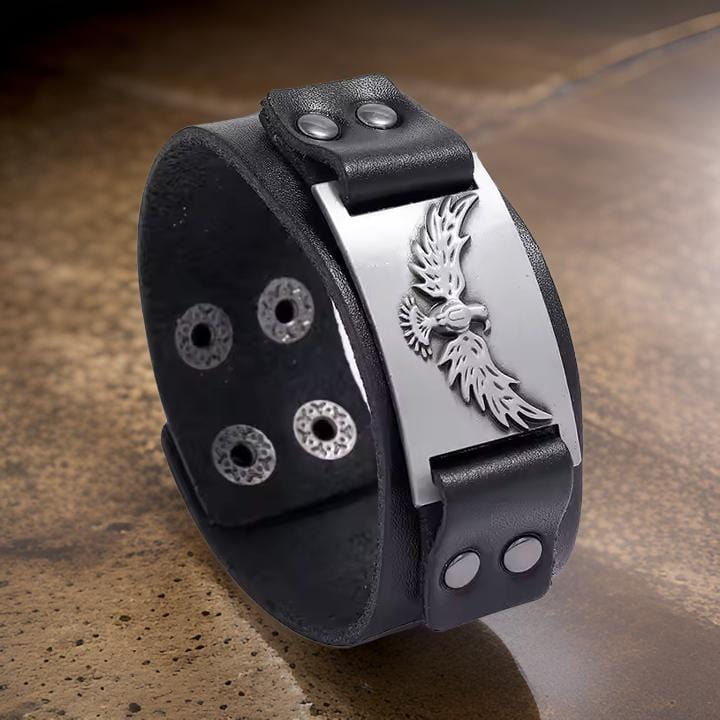 FIRESTORM PHOENIX BAND - Silver Genuine Braided Leather Bracelet Set for Men & Boys (8 inch) - THE MEN THING