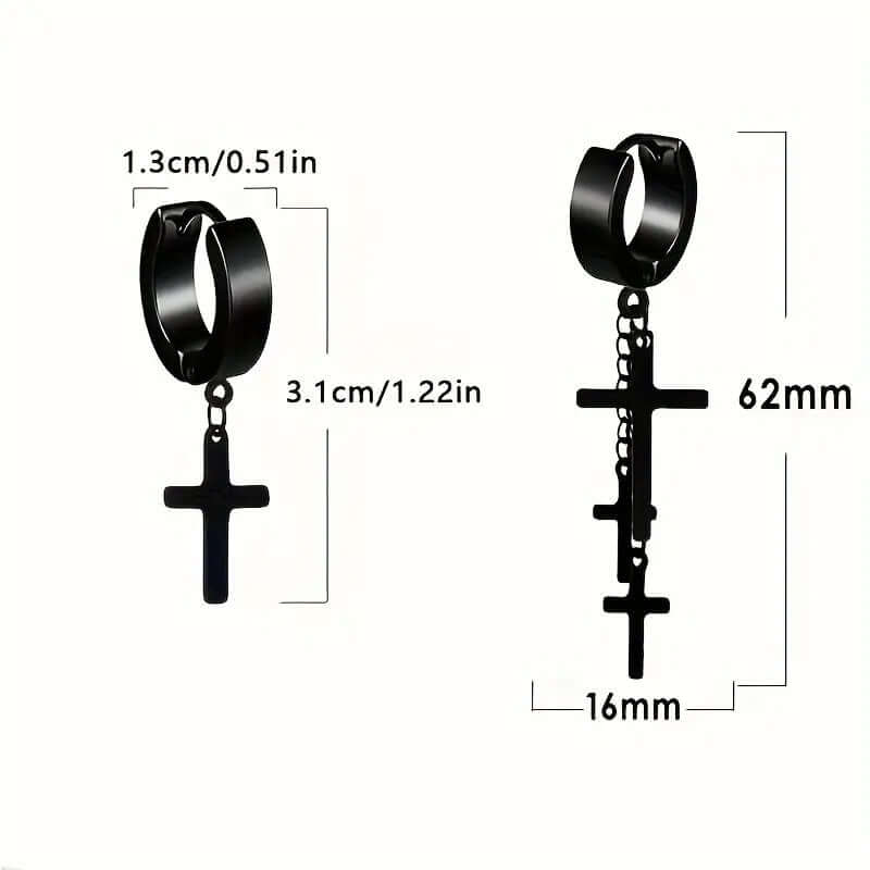 FLARE CROSS BLACK - Titanium Steel Stud Earrings for Men & Boys (2 Pcs) - THE MEN THING