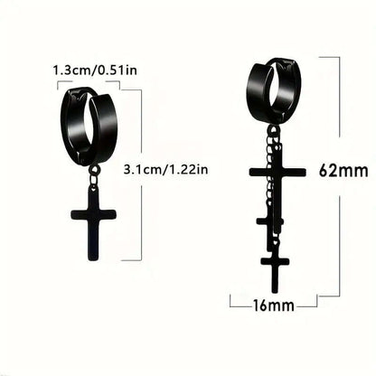 FLARE CROSS BLACK - Titanium Steel Stud Earrings for Men & Boys (2 Pcs) - THE MEN THING