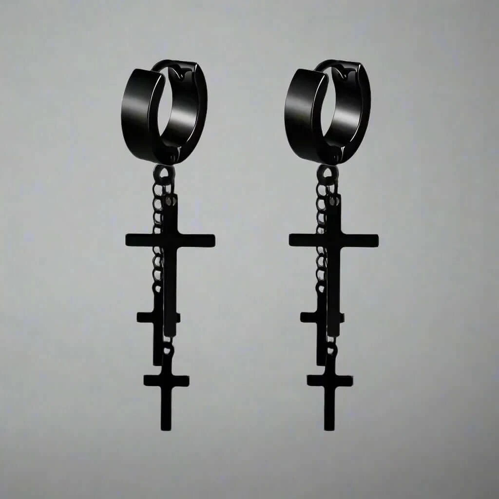 FLARE CROSS BLACK - Titanium Steel Stud Earrings for Men & Boys (2 Pcs) - THE MEN THING