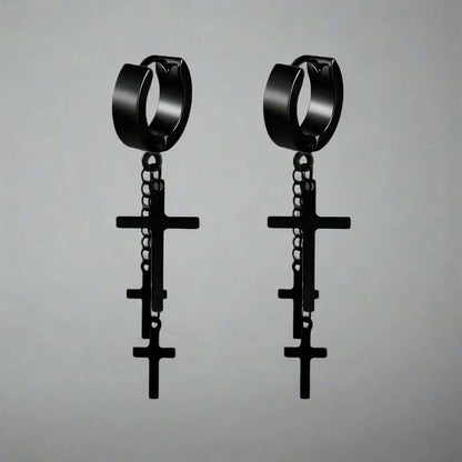 FLARE CROSS BLACK - Titanium Steel Stud Earrings for Men & Boys (2 Pcs) - THE MEN THING
