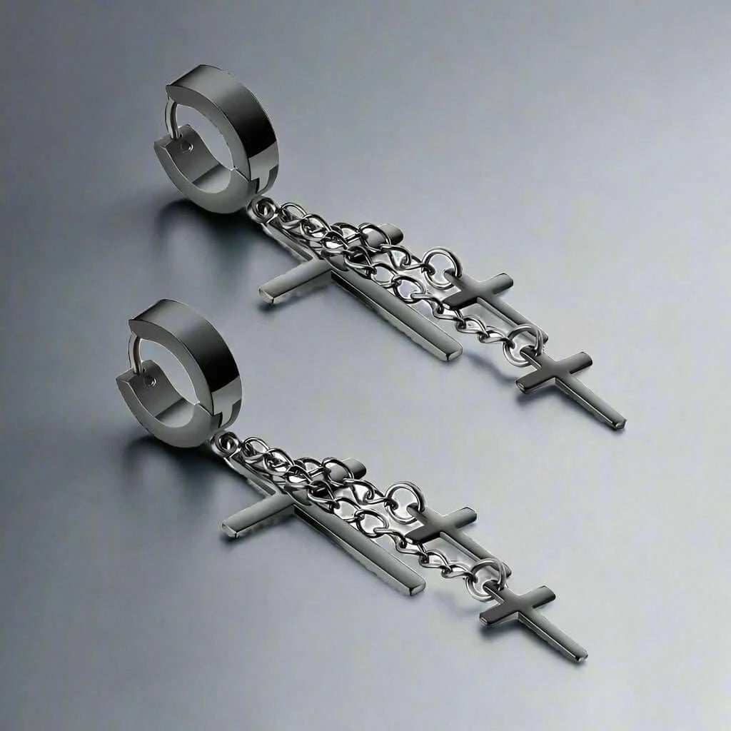 FLARE CROSS BLACK - Titanium Steel Stud Earrings for Men & Boys (2 Pcs) - THE MEN THING