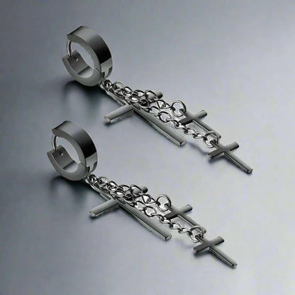 FLARE CROSS BLACK - Titanium Steel Stud Earrings for Men & Boys (2 Pcs) - THE MEN THING