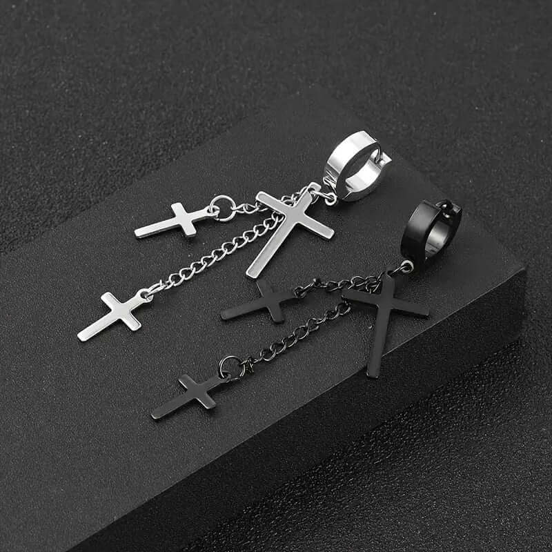 FLARE CROSS BLACK - Titanium Steel Stud Earrings for Men & Boys (2 Pcs) - THE MEN THING