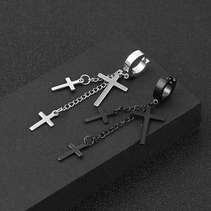 FLARE CROSS BLACK - Titanium Steel Stud Earrings for Men & Boys (2 Pcs) - THE MEN THING