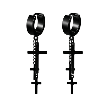 FLARE CROSS BLACK - Titanium Steel Stud Earrings for Men & Boys (2 Pcs) - THE MEN THING