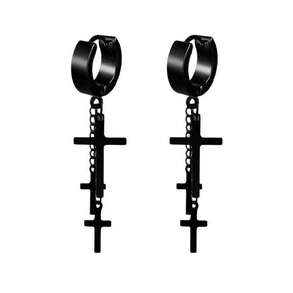 FLARE CROSS BLACK - Titanium Steel Stud Earrings for Men & Boys (2 Pcs)