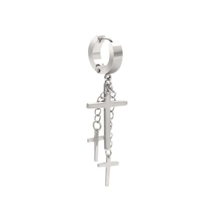 FLARE CROSS SILVER - Titanium Steel Stud Earrings for Men & Boys (2 Pcs) — Nose & Ear Ring for Men | THE MEN THING