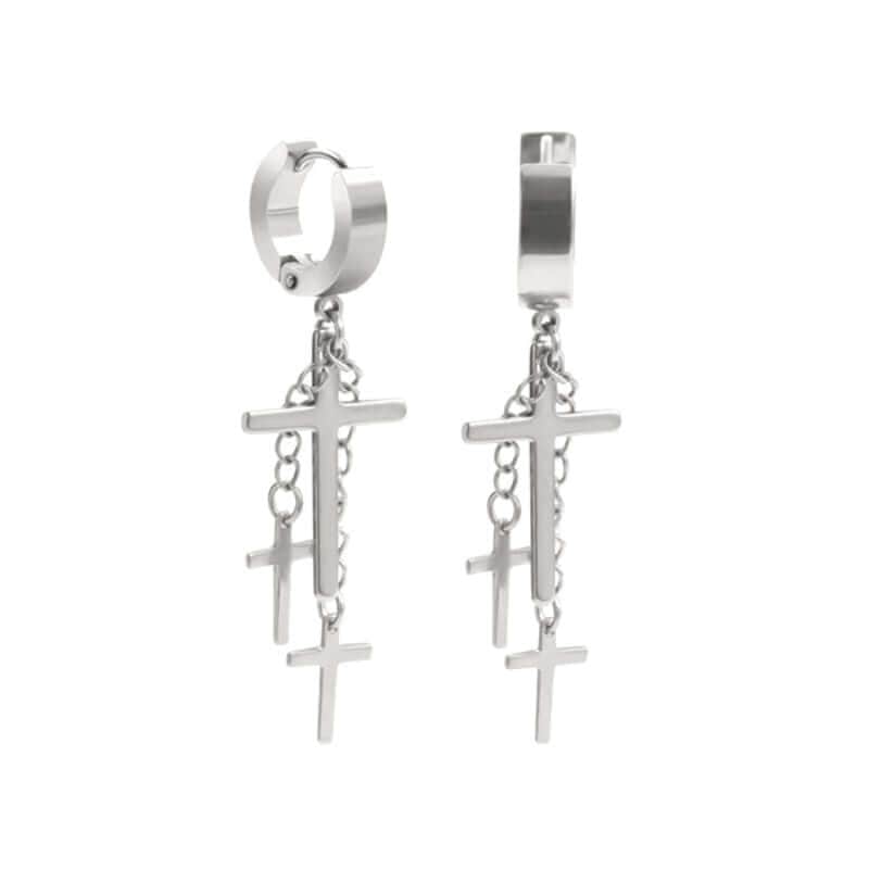 FLARE CROSS SILVER - Titanium Steel Stud Earrings for Men & Boys (2 Pcs) — Nose & Ear Ring for Men | THE MEN THING