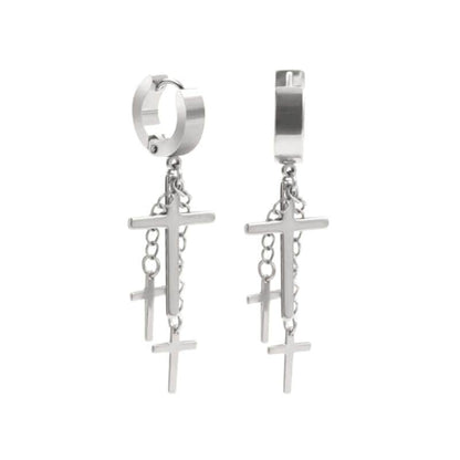 FLARE CROSS SILVER - Titanium Steel Stud Earrings for Men & Boys (2 Pcs) — Nose & Ear Ring for Men | THE MEN THING