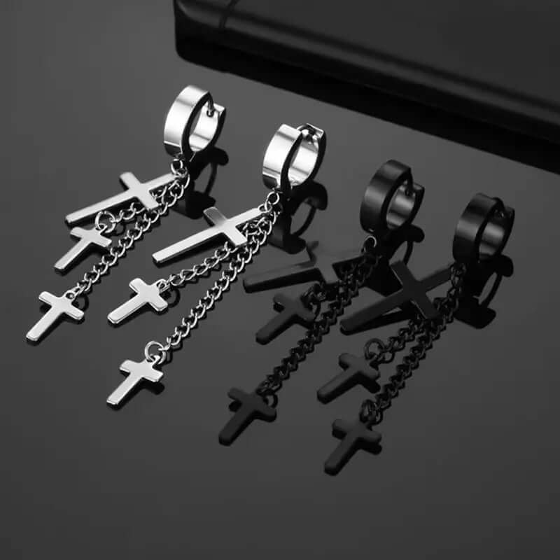 FLARE CROSS SILVER - Titanium Steel Stud Earrings for Men & Boys (2 Pcs) — Nose & Ear Ring for Men | THE MEN THING