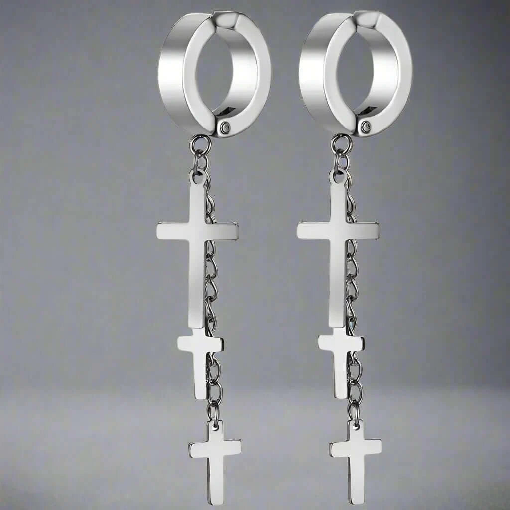 FLARE CROSS SILVER - Titanium Steel Stud Earrings for Men & Boys (2 Pcs) — Nose & Ear Ring for Men | THE MEN THING