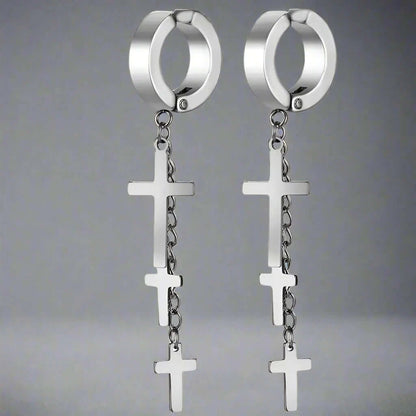 FLARE CROSS SILVER - Titanium Steel Stud Earrings for Men & Boys (2 Pcs) — Nose & Ear Ring for Men | THE MEN THING