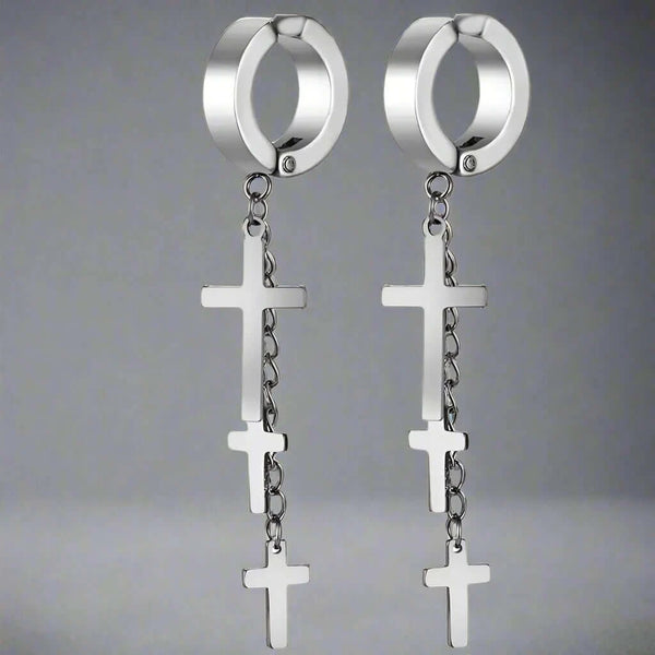 FLARE CROSS SILVER - Titanium Steel Stud Earrings for Men & Boys (2 Pcs)