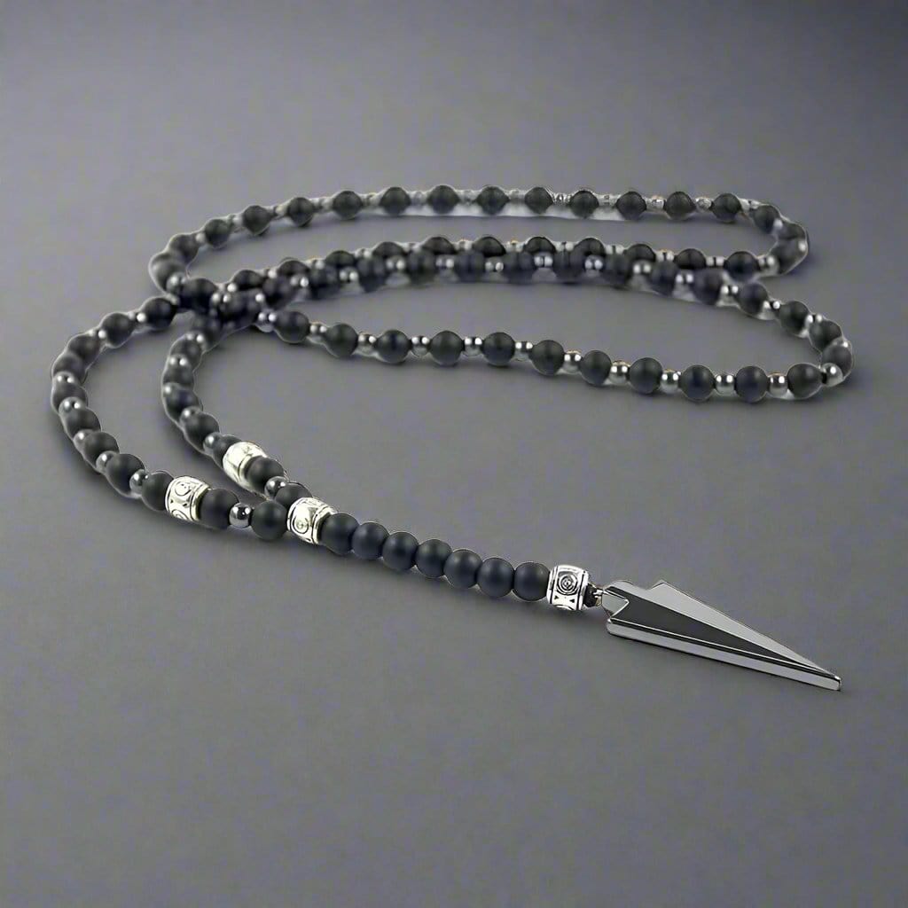 FLETCH ARROW BLACK - "6"mm Black Matte Onyx Round Beads Arrow Necklace for Men and Boys (36 inch ) - THE MEN THING