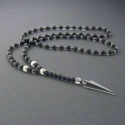 FLETCH ARROW BLACK - "6"mm Black Matte Onyx Round Beads Arrow Necklace for Men and Boys (36 inch ) - THE MEN THING