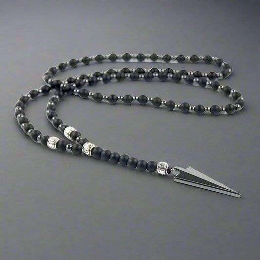 FLETCH ARROW BLACK - "6"mm Black Matte Onyx Round Beads Arrow Necklace for Men and Boys (36 inch ) - THE MEN THING