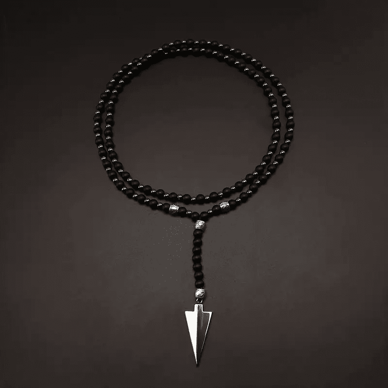 FLETCH ARROW BLACK - "6"mm Black Matte Onyx Round Beads Arrow Necklace for Men and Boys (36 inch ) - THE MEN THING