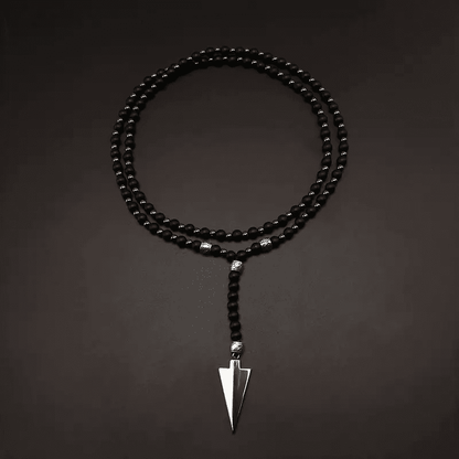 FLETCH ARROW BLACK - "6"mm Black Matte Onyx Round Beads Arrow Necklace for Men and Boys (36 inch ) - THE MEN THING