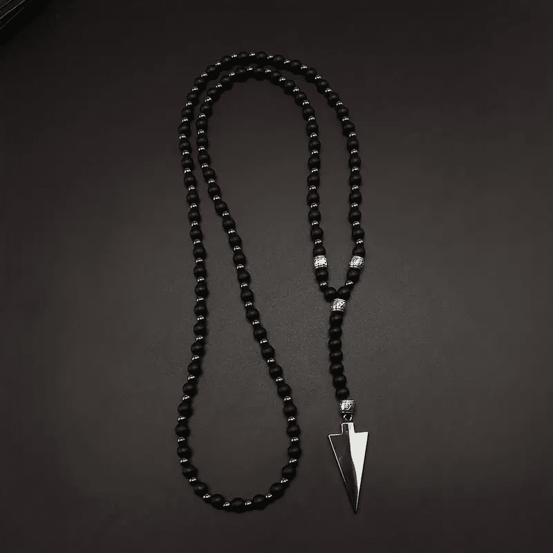 FLETCH ARROW BLACK - "6"mm Black Matte Onyx Round Beads Arrow Necklace for Men and Boys (36 inch ) - THE MEN THING
