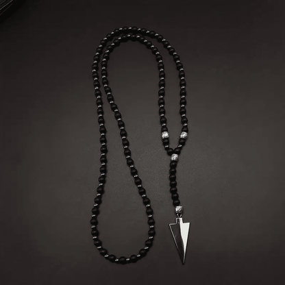 FLETCH ARROW BLACK - "6"mm Black Matte Onyx Round Beads Arrow Necklace for Men and Boys (36 inch ) - THE MEN THING