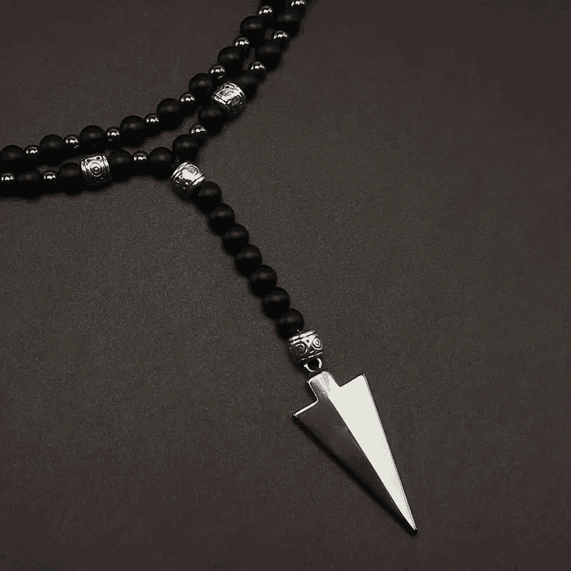 FLETCH ARROW BLACK - "6"mm Black Matte Onyx Round Beads Arrow Necklace for Men and Boys (36 inch ) - THE MEN THING